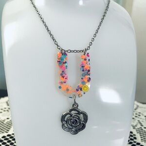 Colorful Pendant Necklace with Silver Chain
